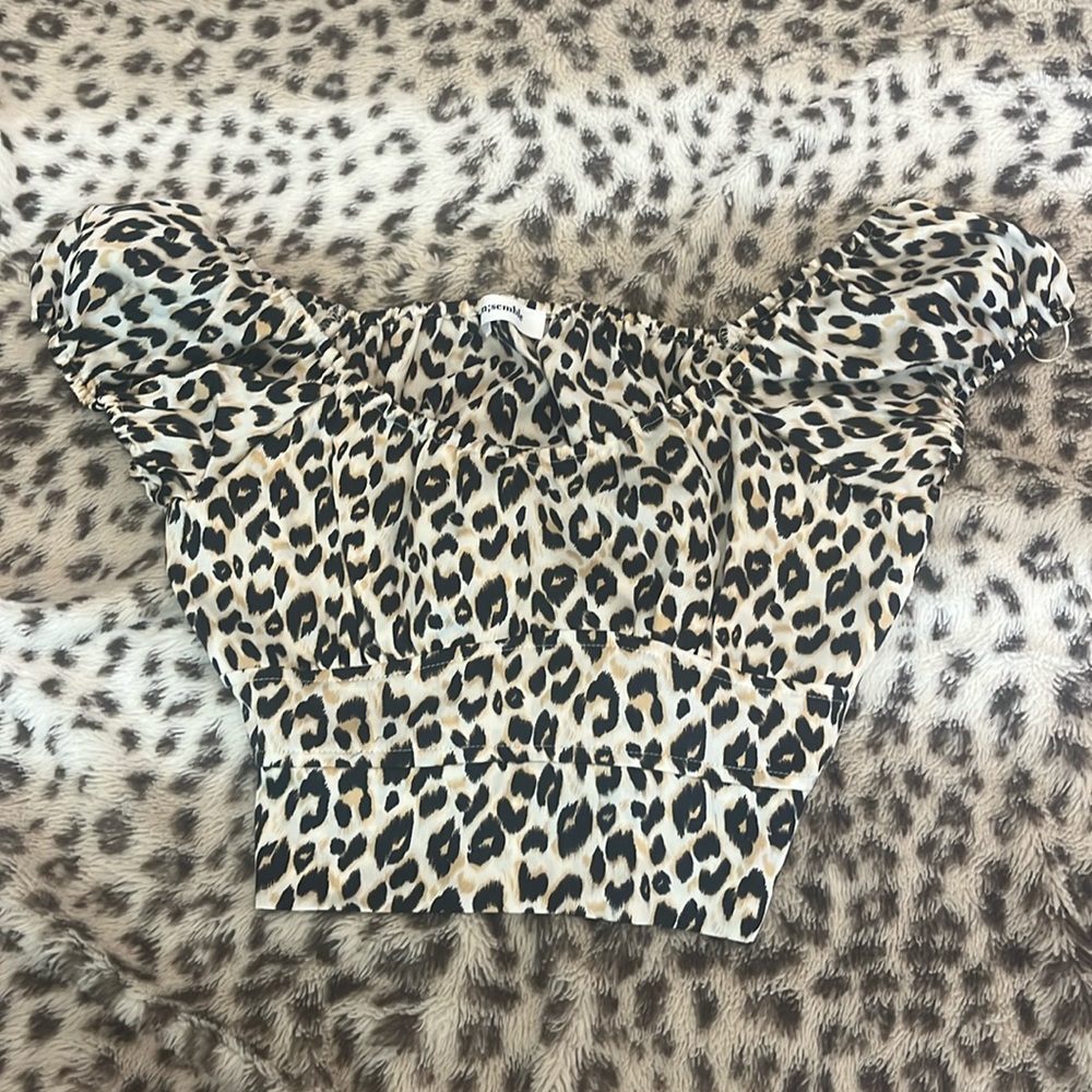 Never worn leopard off the shoulder cropped tie back top